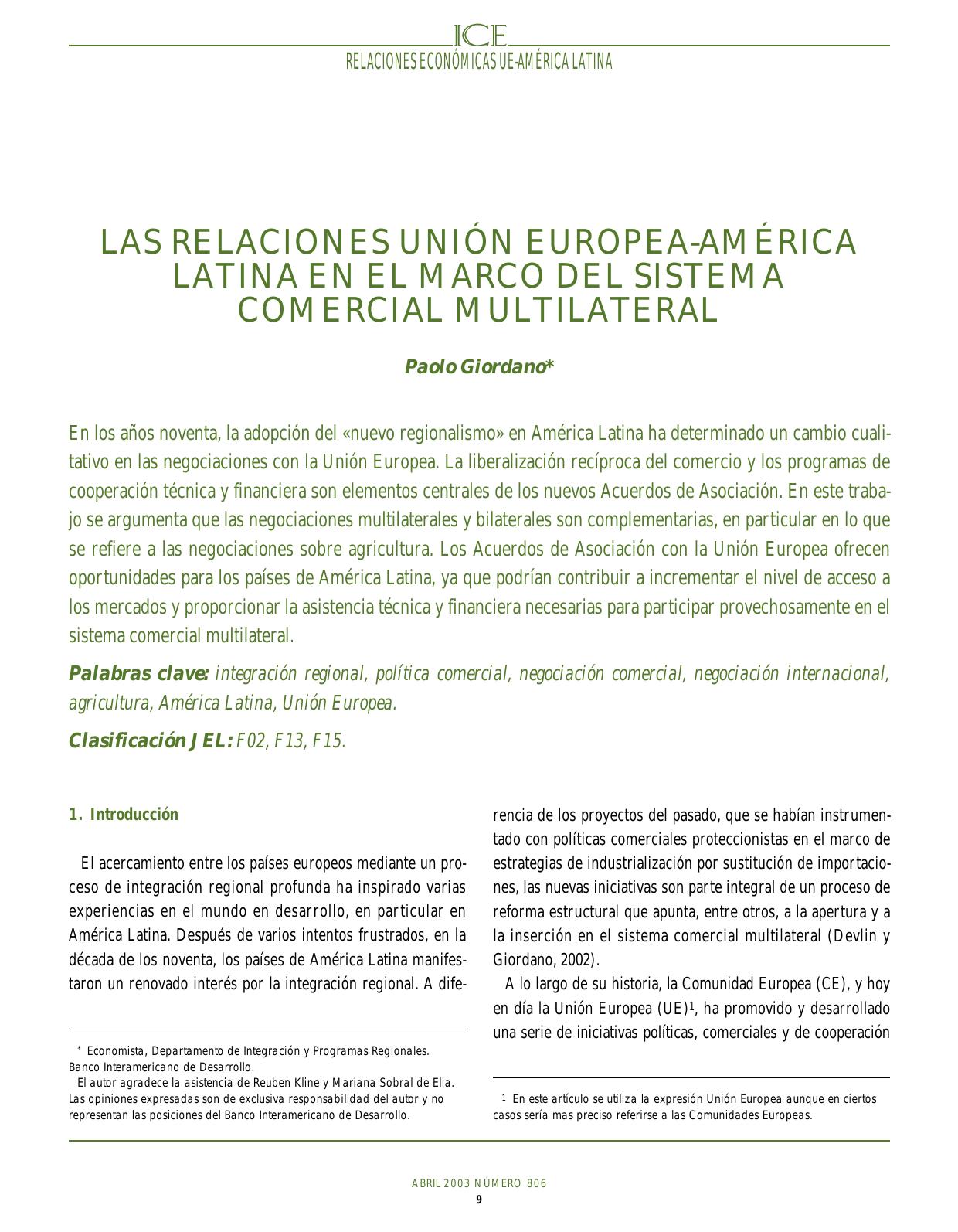 Las relaciones union europea- america latina en el marco del sistema comercial multilateral